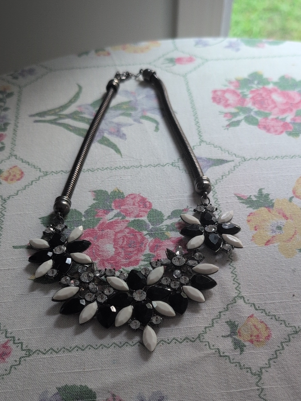 Black & White Floral Statement Necklace